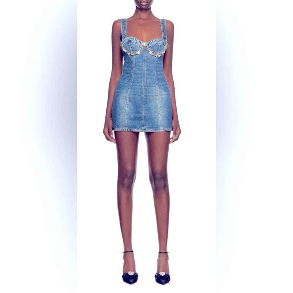 Area Blue Crystal-Cut Denim Minidress - New With Tags Size S-M